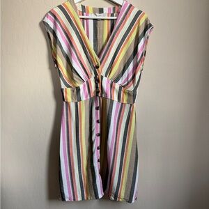 LOFT Women’s Striped Button Down Sleeveless Colorful Multicolor Flare Dress 8